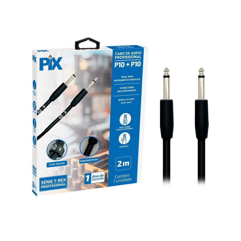 Cabo De Áudio P10 Para P10 Mono Para Guitarra 2 Metros