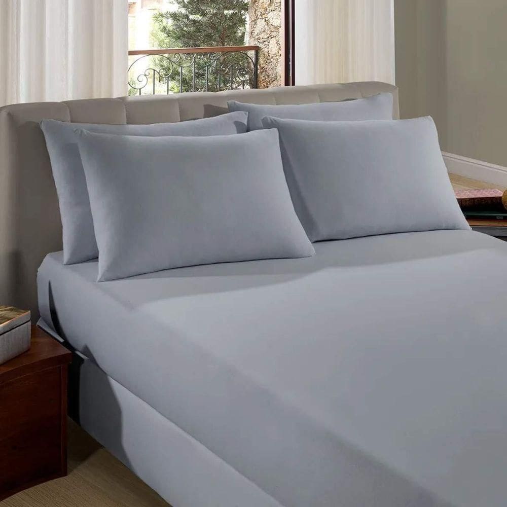 Lençol De Elástico Queen Malha Liso Vivaldi 100% Algodão Alumínio