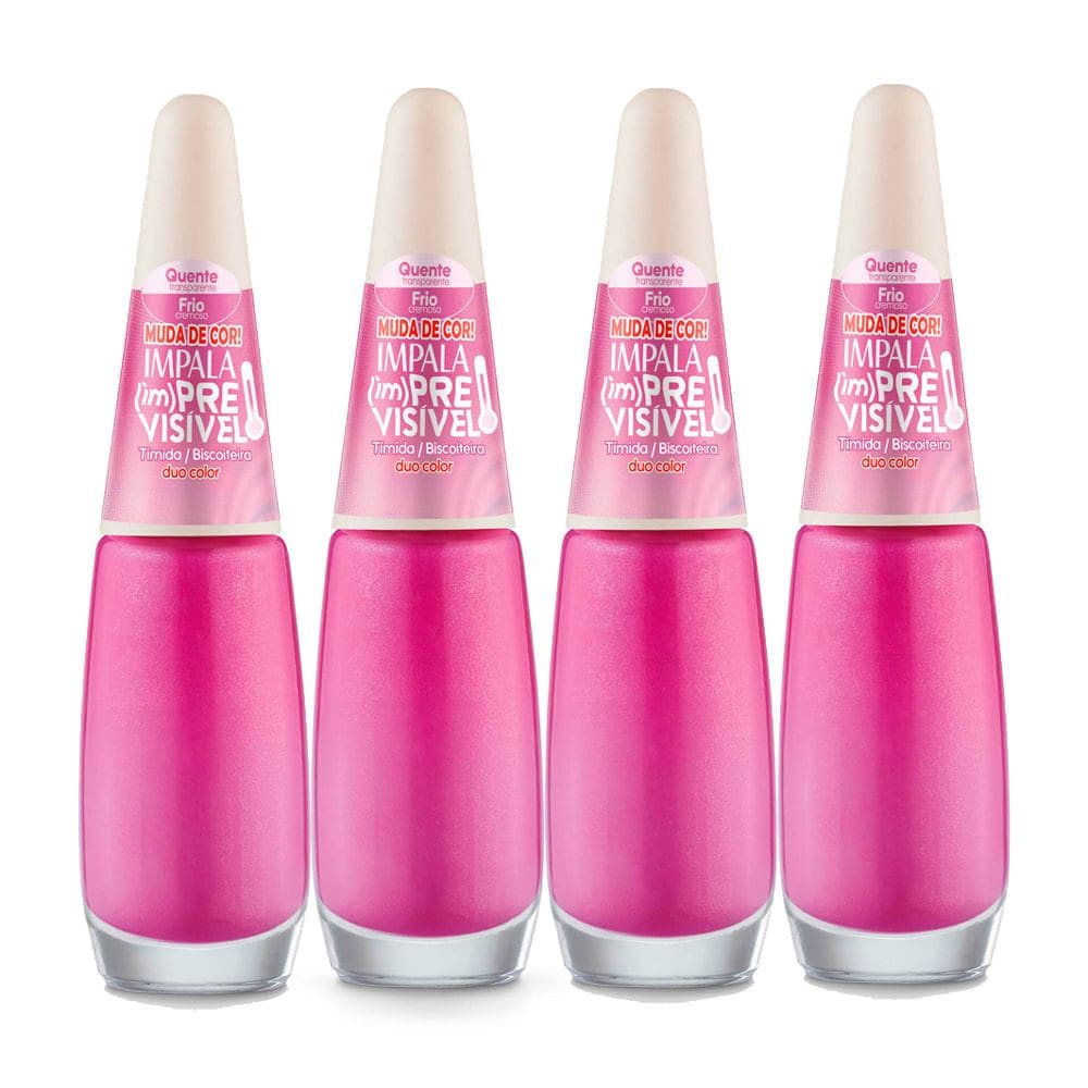Kit 4 Esmalte Impala im Previsível Duo Color Cremoso Cor Tímida Biscoitera 7,5ml
