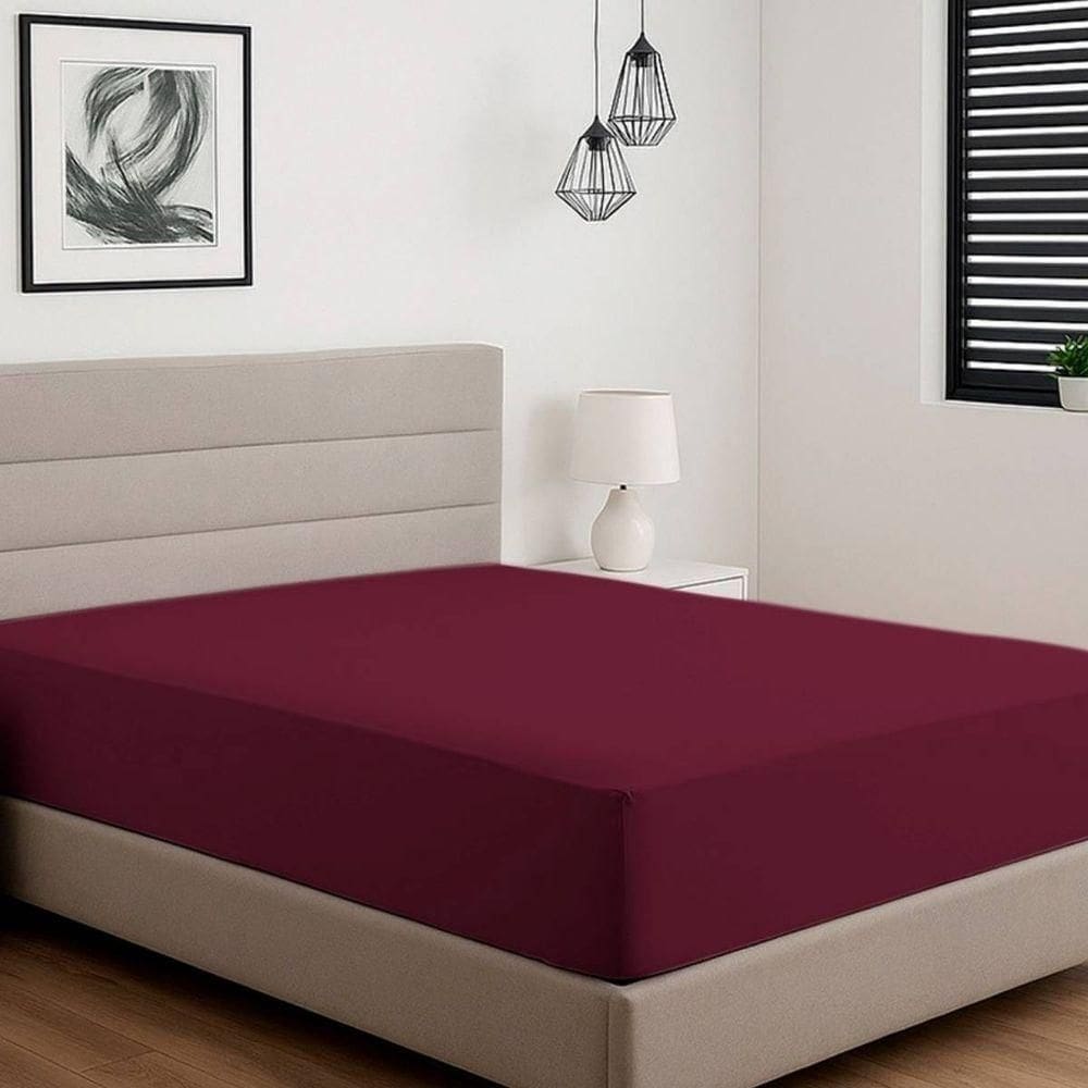 Lençol De Elástico Solteiro Malha Liso Vivaldi 100% Algodão Merlot