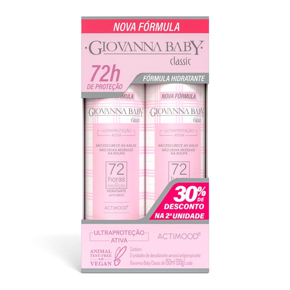 Desodorante Giovanna Baby Classic Aerossol Ultra Proteção Ativa Antiperspirante 72h com 2 Unidades de 150ml cada