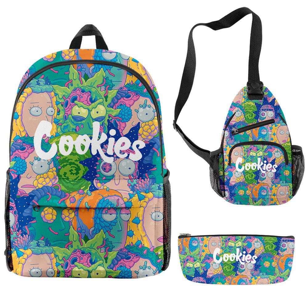 Conjunto de mochilas Cookiess Anime, 3 peças para mochila escolar infantil