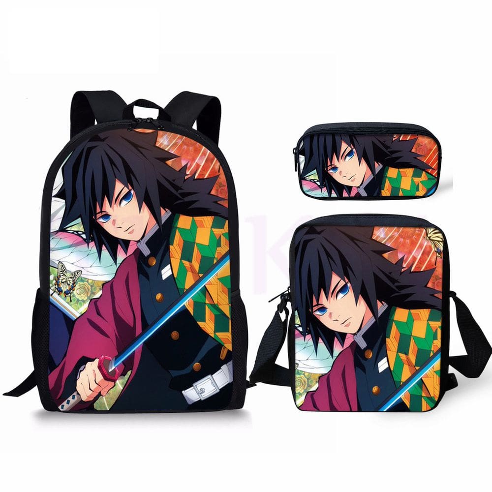 Conjunto de mochilas Tomiokas Giyuus Cartoon Kids School 3 unidades