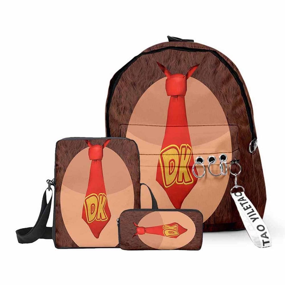 Conjunto de mochilas escolares Marios Bros Donkey Kong para crianças, 3 unidades