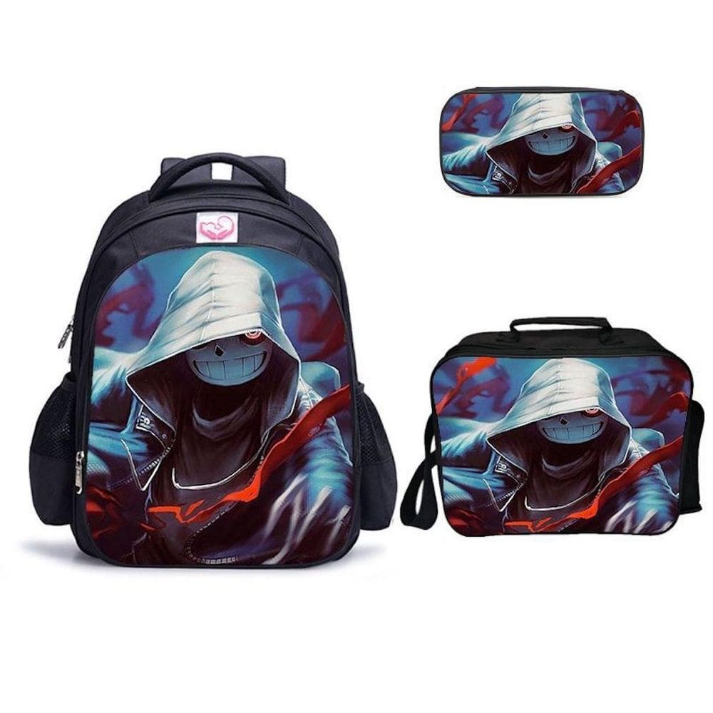 Conjunto de mochilas Undertale Sans Anime de 16 polegadas com lancheira e bolsa de lápis