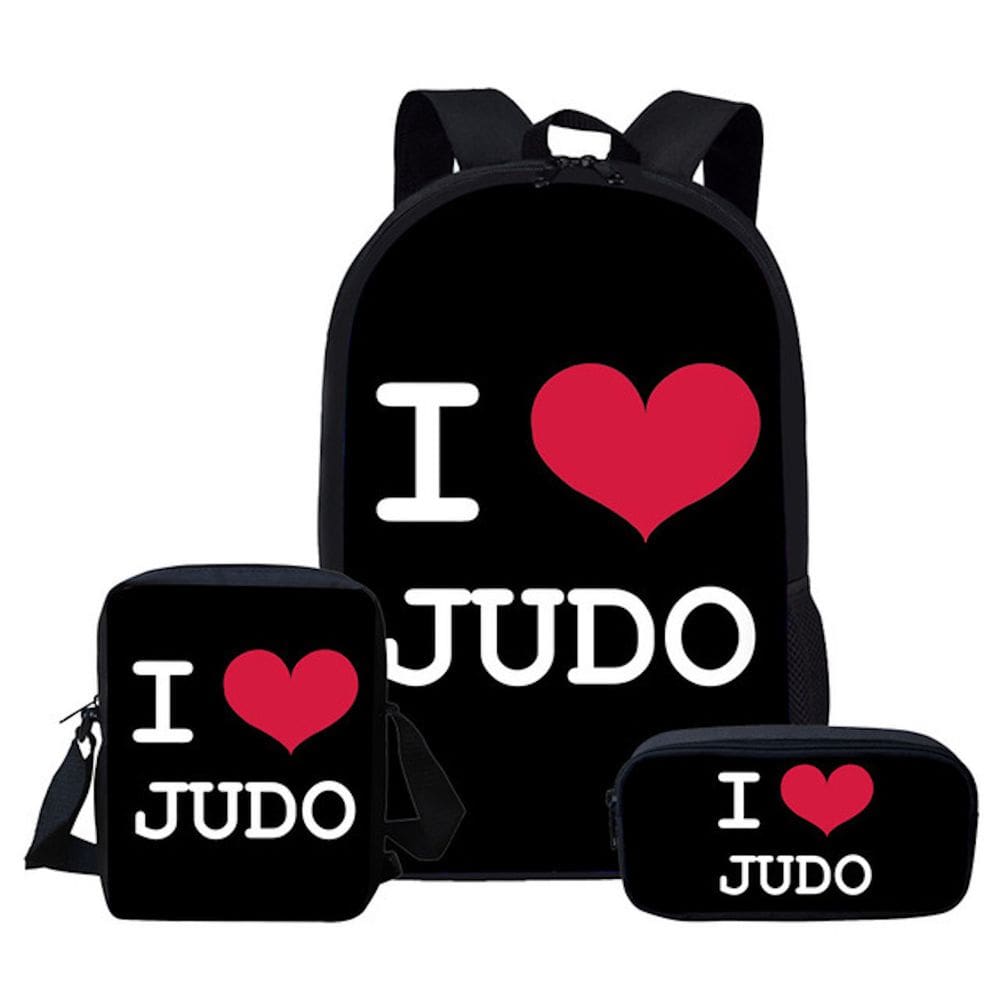 Conjunto de mochilas escolares I Love Judo, 3 peças com bolsa de ombro P