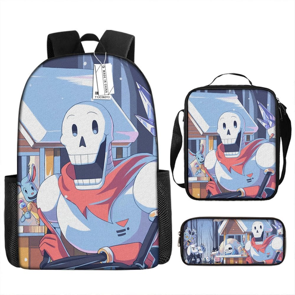 Conjunto de mochilas Undertales Papyrus Anime School, 3 unidades com S