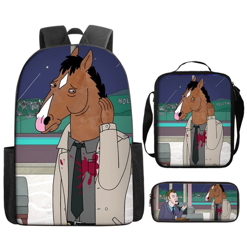 Conjunto de mochilas BoJack Horsemans Anime School, 3 unidades/conjunto