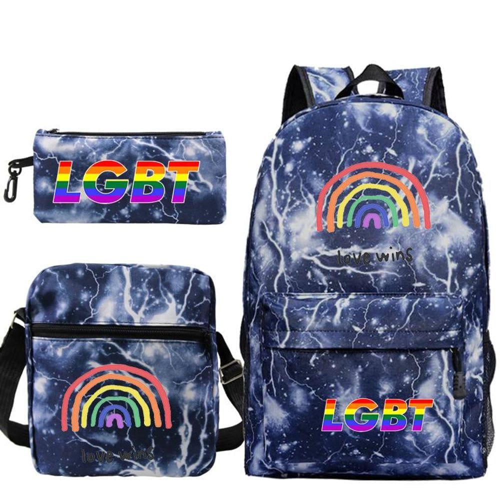Conjunto de mochilas LGBT Satchel Polyester Lover Casual, 3 peças