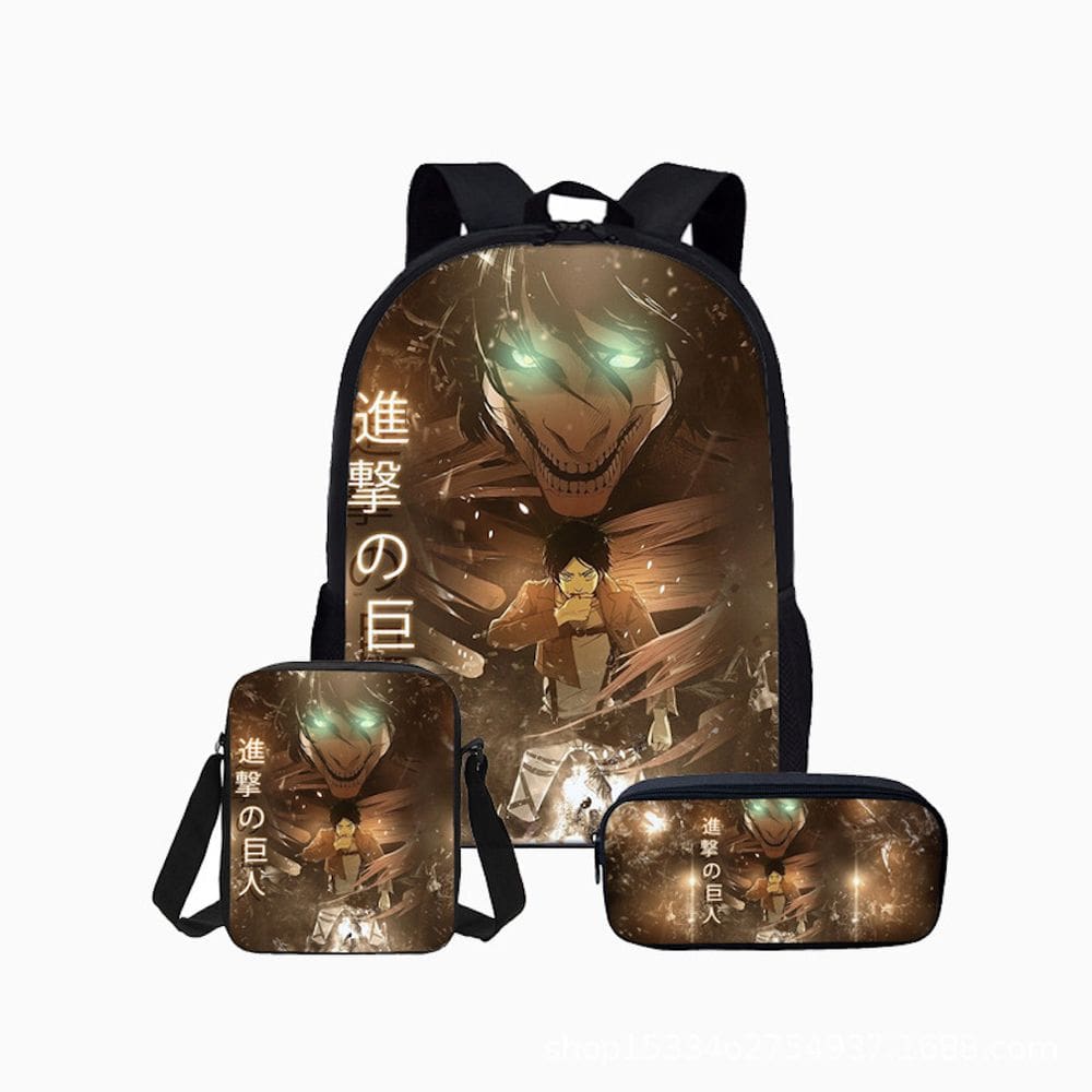 Conjunto de mochilas Attack on Titan School, 3 peças para crianças, nylon