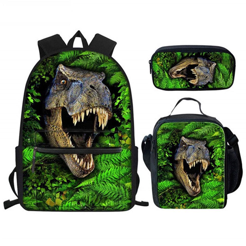 Conjunto de mochilas Dinosaur Cartoon Kids School Nylon 3 unidades