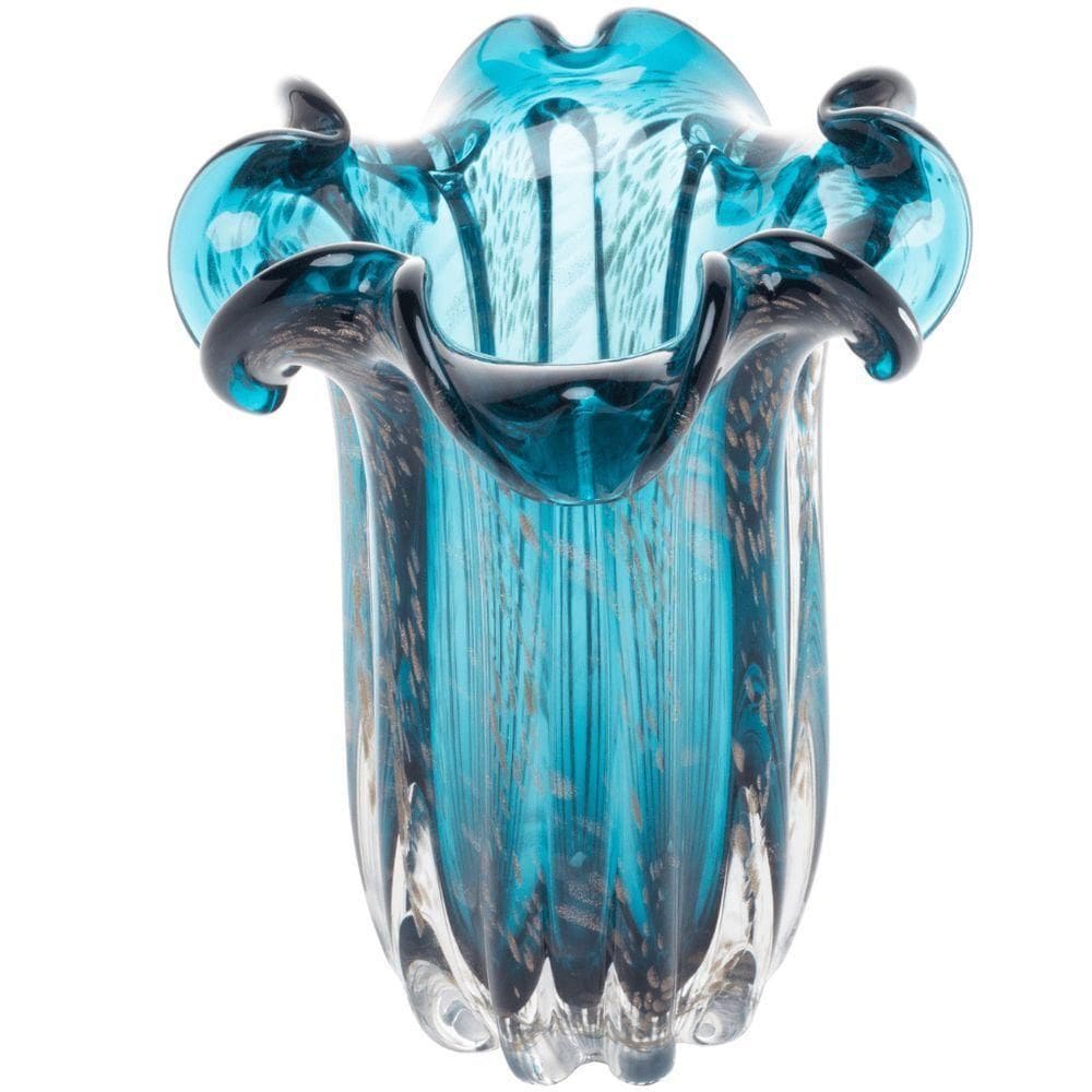 Vaso Murano Azul Marinho Com Rose Altura 24cm X 19cm Diâmetro