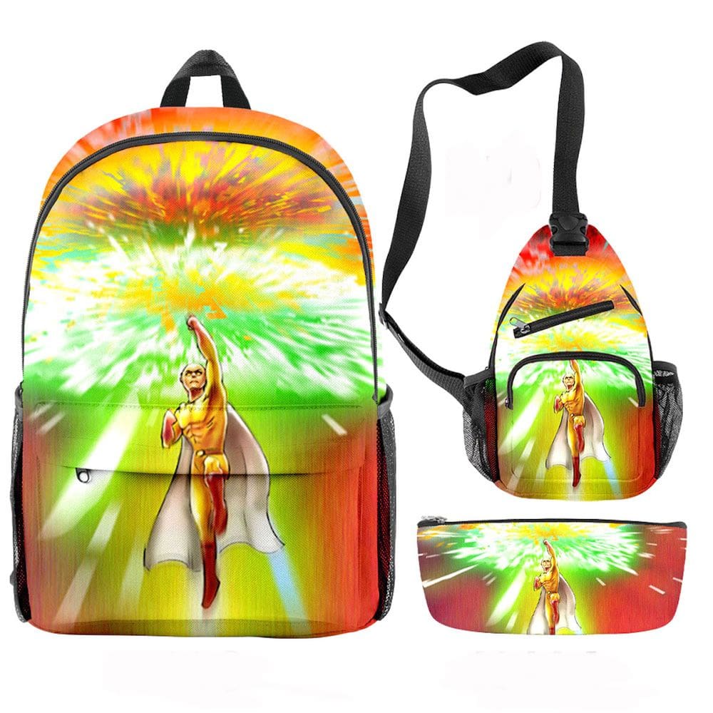 Conjunto de mochilas escolares One Punch Man Saitama, 3 peças para crianças