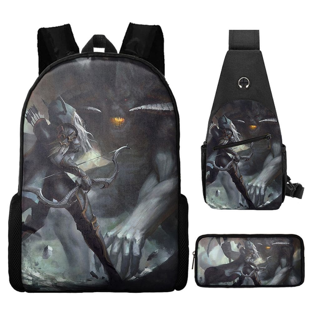 Conjunto de mochilas Sylvanas Windrunner Anime, 3 peças para crianças e escolas