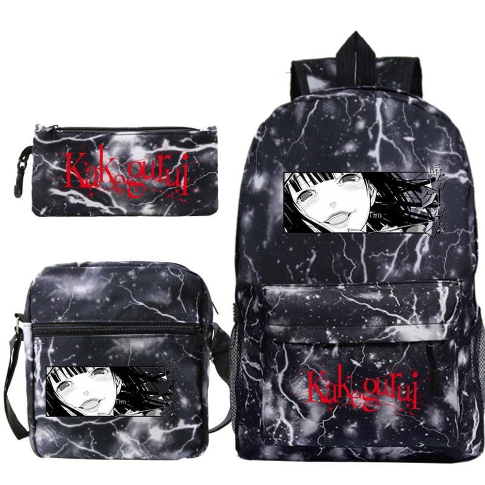 Conjunto de mochilas escolares Kakeguruiss, bolsa impressa em anime, 3 peças