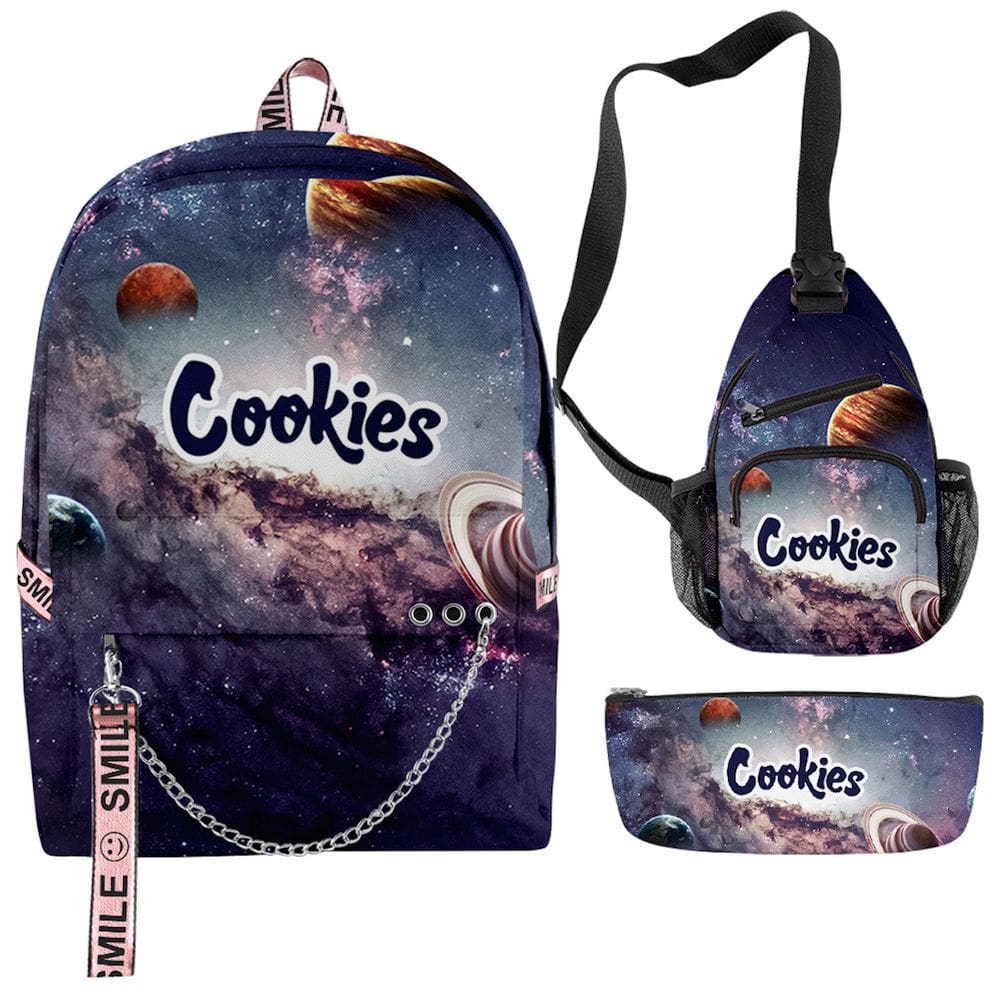 Conjunto de mochilas Cookiess Anime, 3 peças para mochila escolar infantil