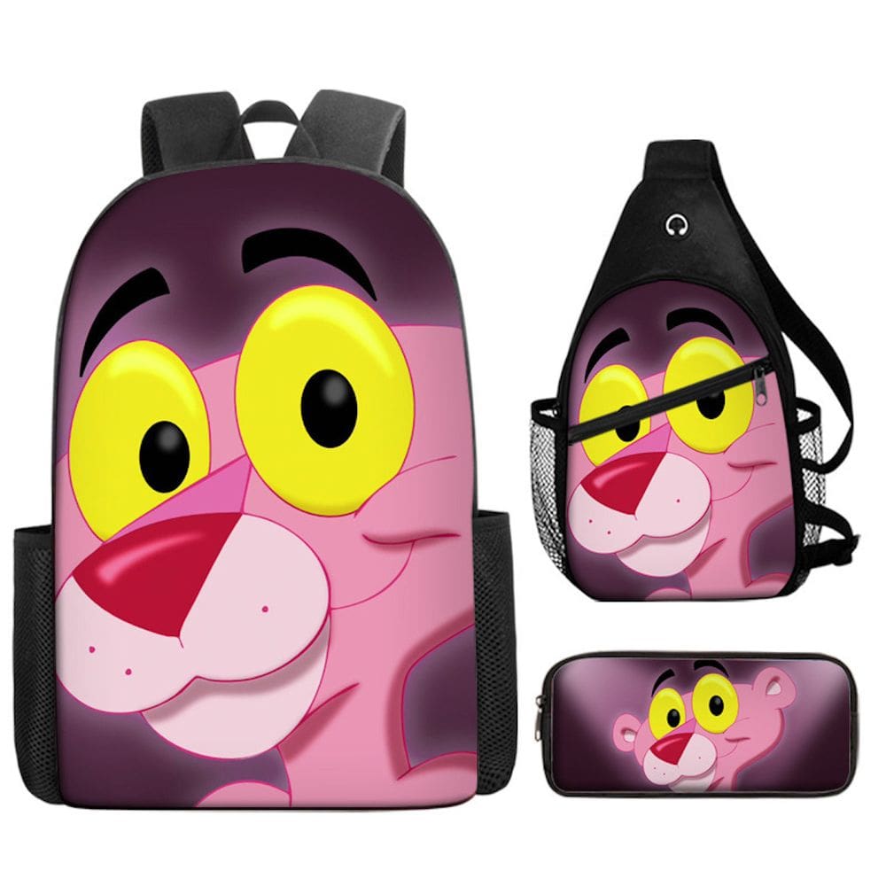 Conjunto de mochilas Pinks Panthers Anime, 3 peças, mochila escolar infantil