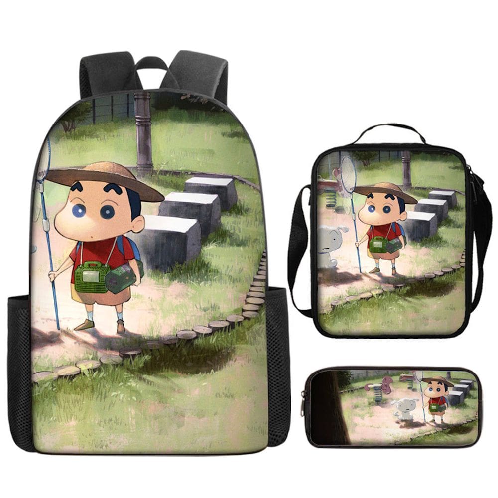 Conjunto de mochilas Crayons Shins Chans Anime School 3 unidades com bolsa