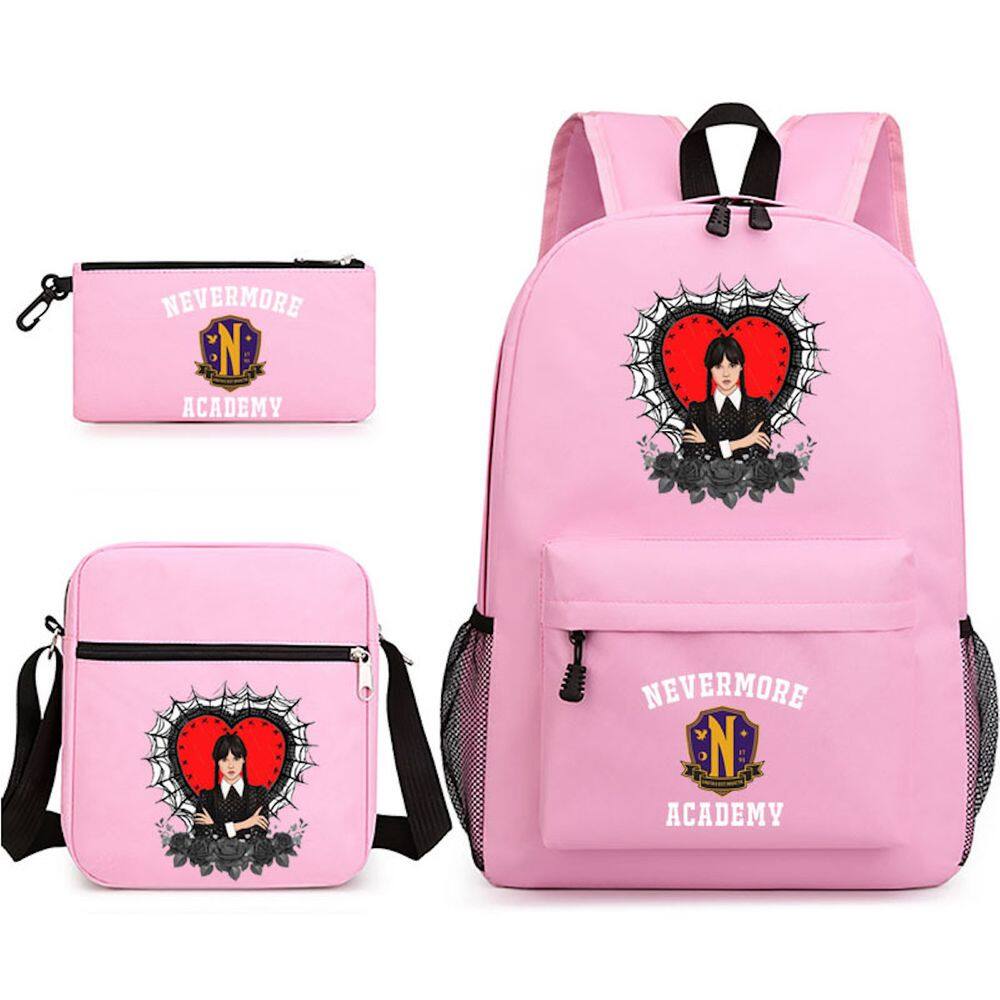 Conjunto de mochilas escolares às quartas-feiras, desenhos animados para crianças, nylon, 3 unidades