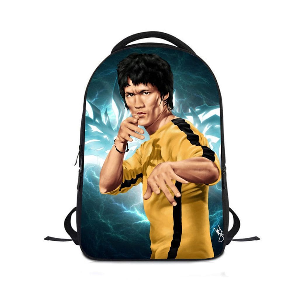 Mochila escolar infantil Bruces Lees com impressão 3D Oxford 24x12x30cm