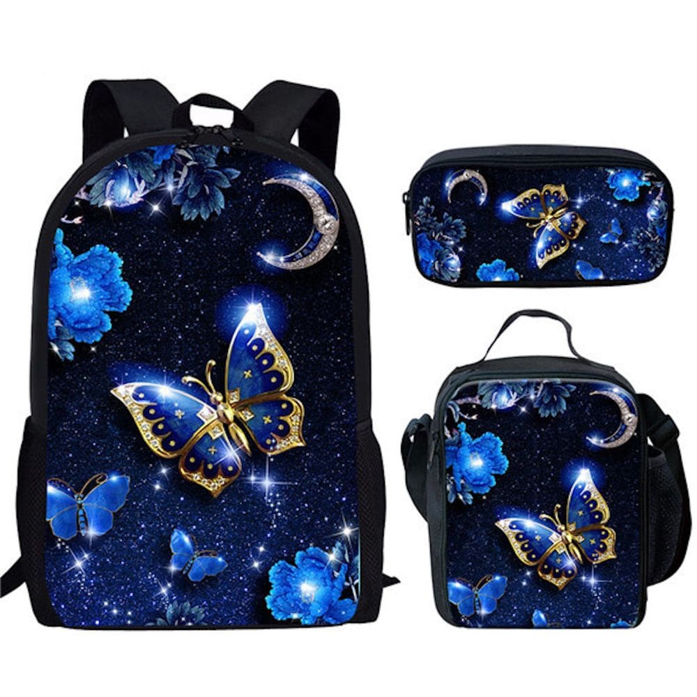 Conjunto de mochilas escolares Shining Butterfly, 3 unidades para crianças