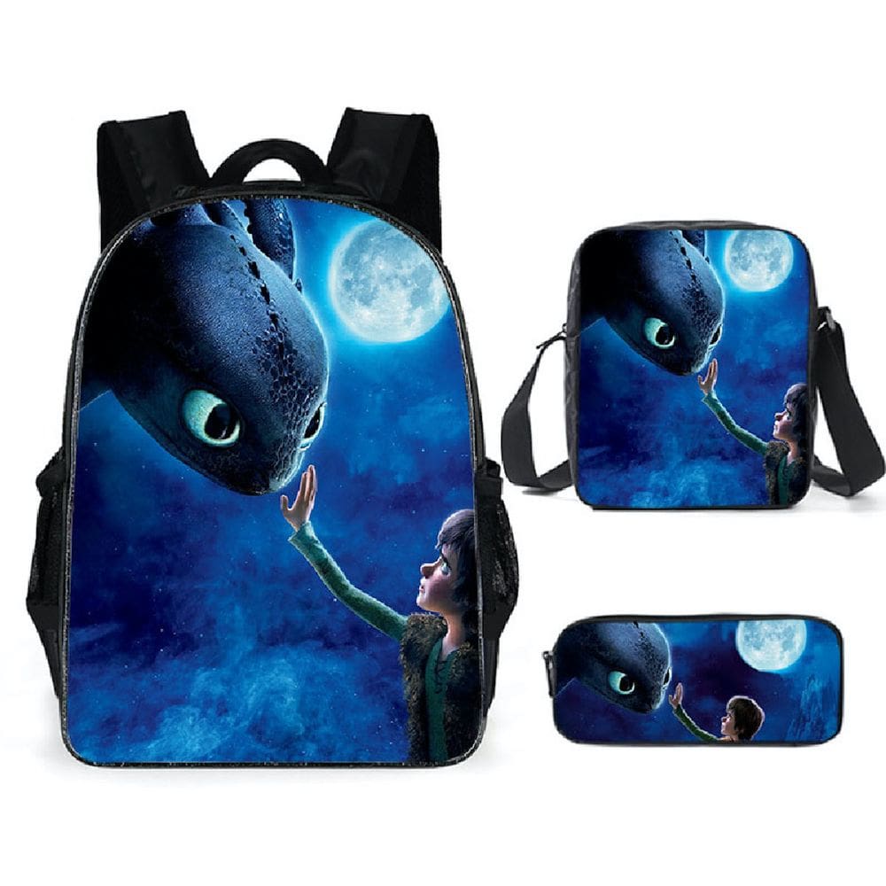 Conjunto de mochilas escolares sem dentes, 3 peças com bolsa de ombro e estojo para canetas