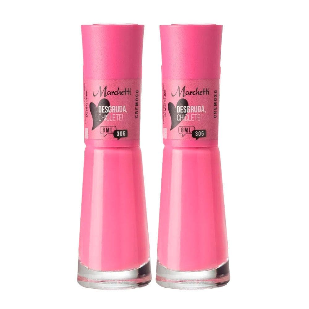 Kit 2 Esmalte Marchetti Cremoso Cor Desgruda, Chiclete 306 com 8ml