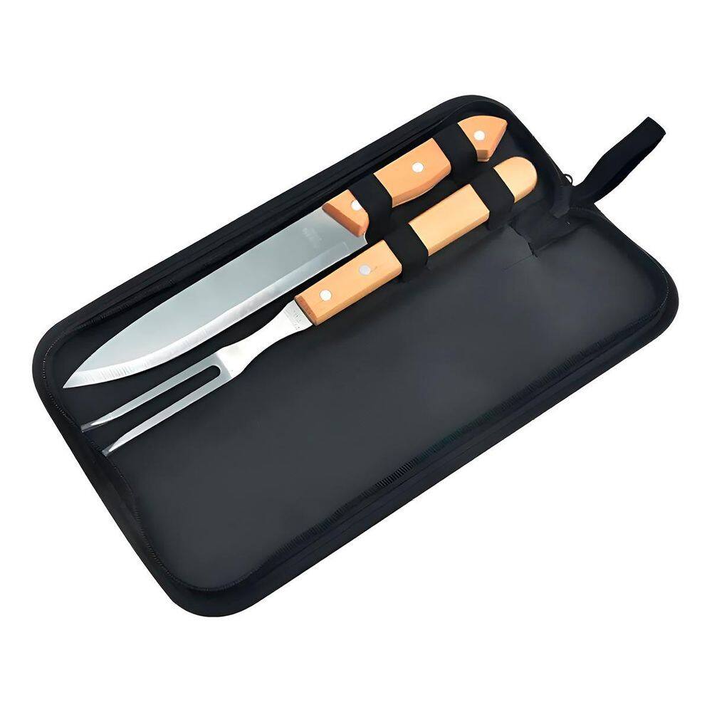 Kit Churrasco 2 Peças Garfo Faca Aço Inox Cabo Madeira