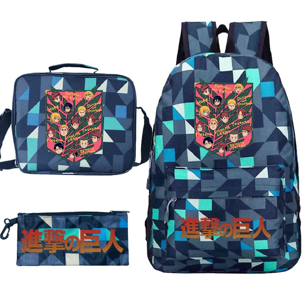 Conjunto de mochilas escolares Attacks Titans, 3 unidades com bolsa de ombro