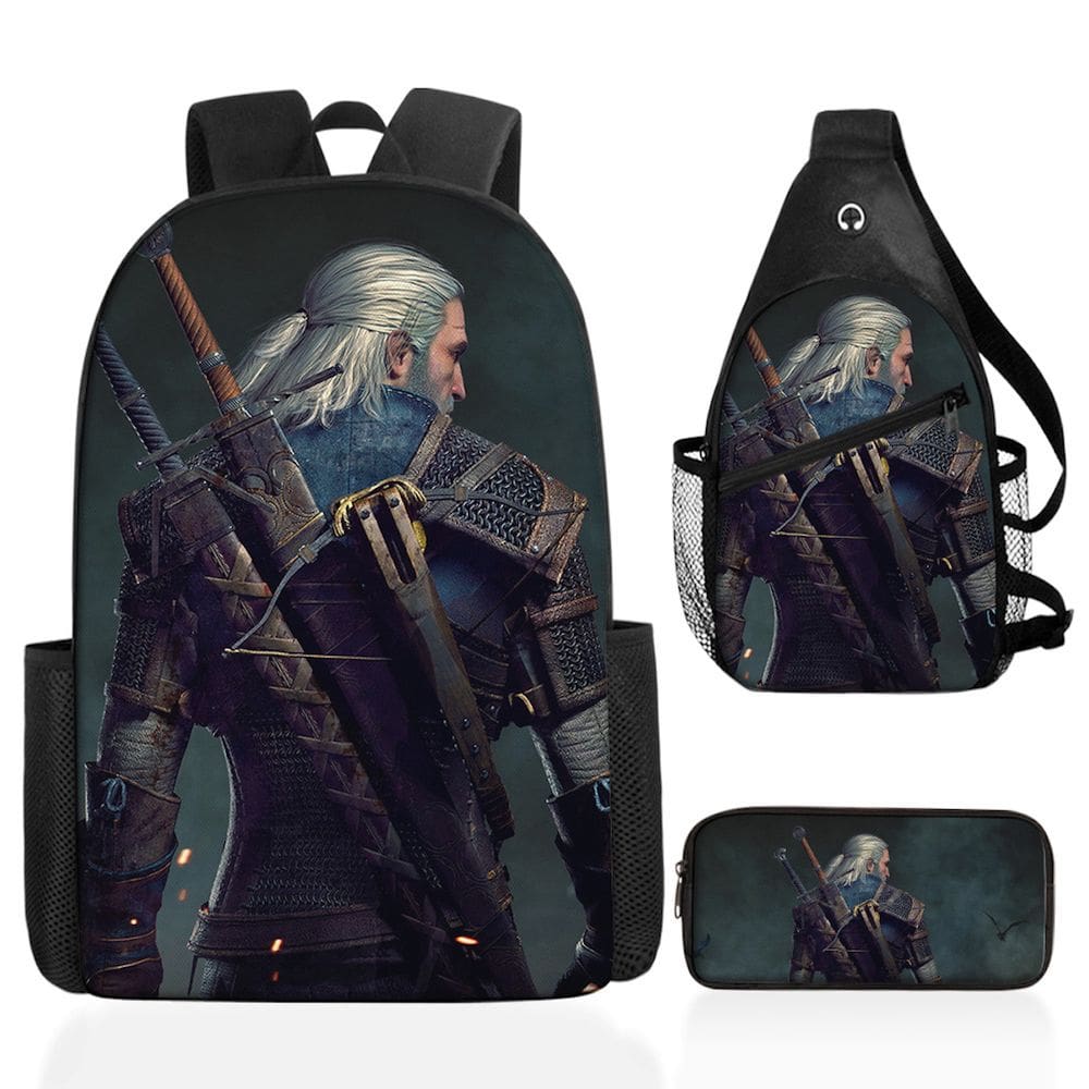 Conjunto de mochilas Witchers School, 3 peças com bolsa de ombro e estojo para canetas