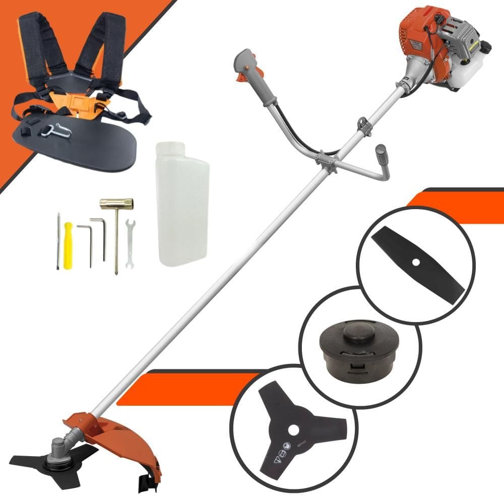 Máquina de Cortar Grama À Gasolina Tekna RL520ACG2 2T 52cc 2HP de Alta Performance Completa Com Carretel de Nylon + Lâmina 2 Pontas + Lâmina 3 Pontas