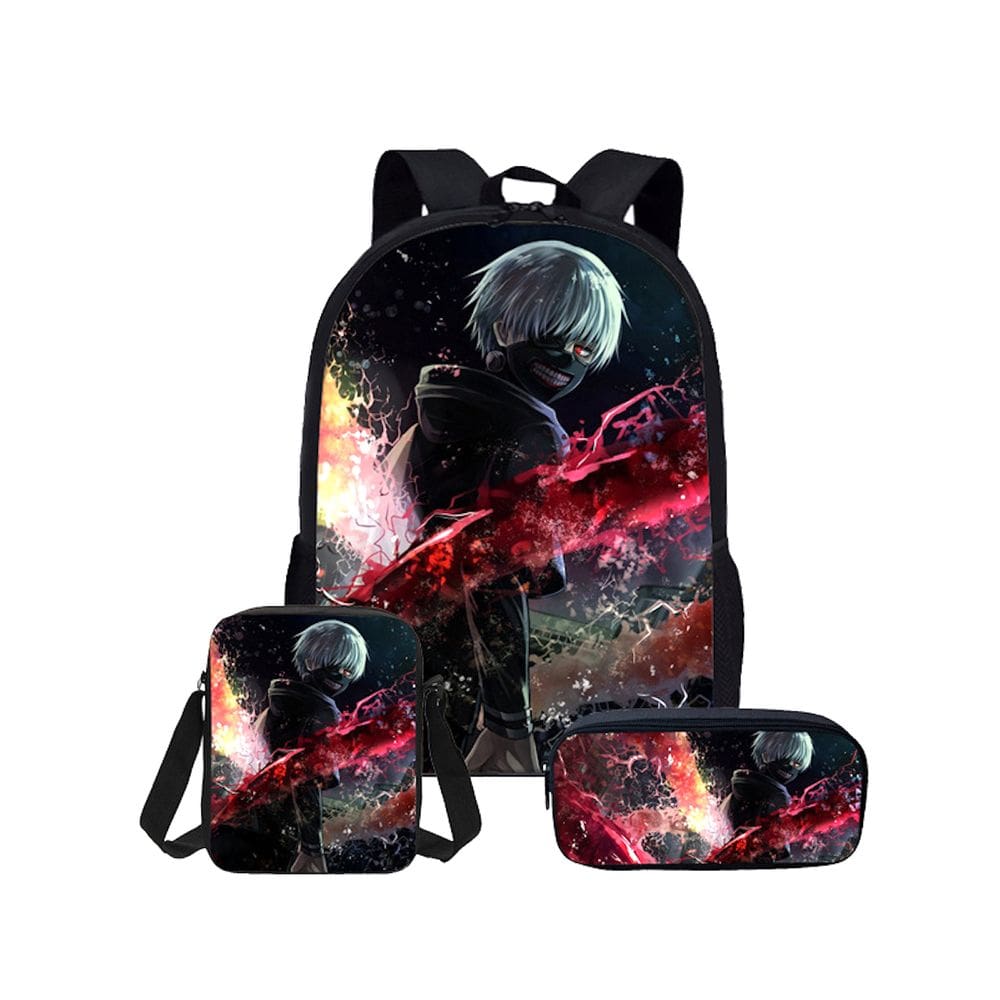 Conjunto de mochilas Tokyos Ghouls Anime School, 3 peças com ombro