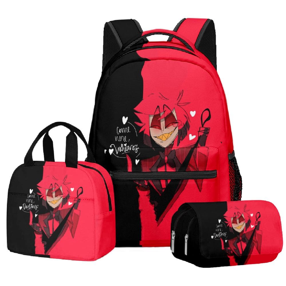 Conjunto de mochilas Hazbins Hotels Alastors Anime School 3 unidades