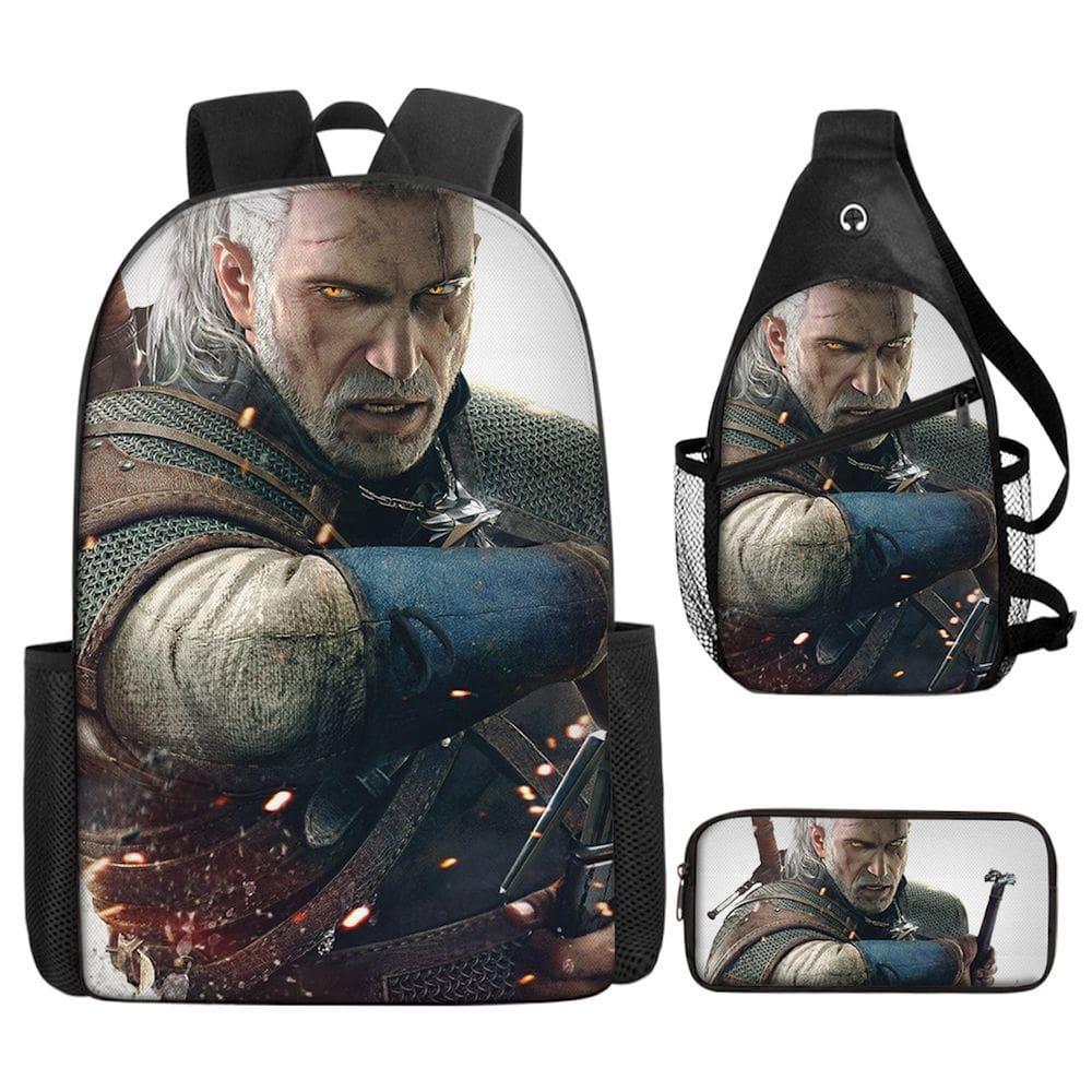 Conjunto de mochilas Witchers School, 3 peças com bolsa de ombro e estojo para canetas