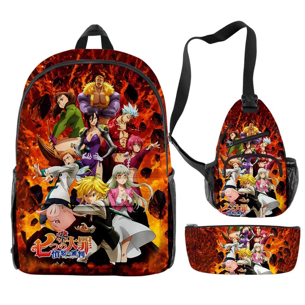 Conjunto de mochilas Sevens Deadly Sins Meliodas Anime para crianças