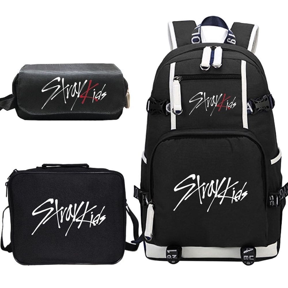 Conjunto de mochilas Stray Kids Black Anime de 3 peças para crianças e escolas