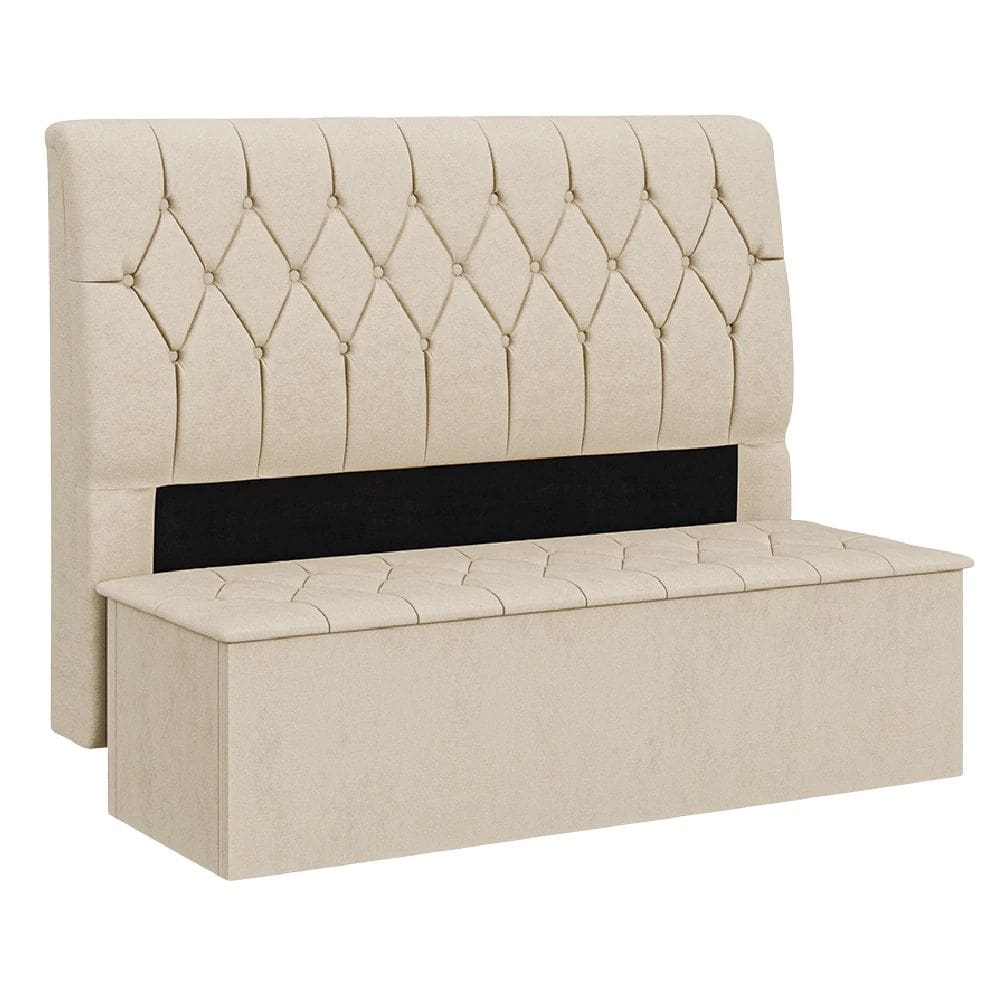 Cabeceira Com Calçadeira Baú Istambul Cama Box Casal Bege Dobuê