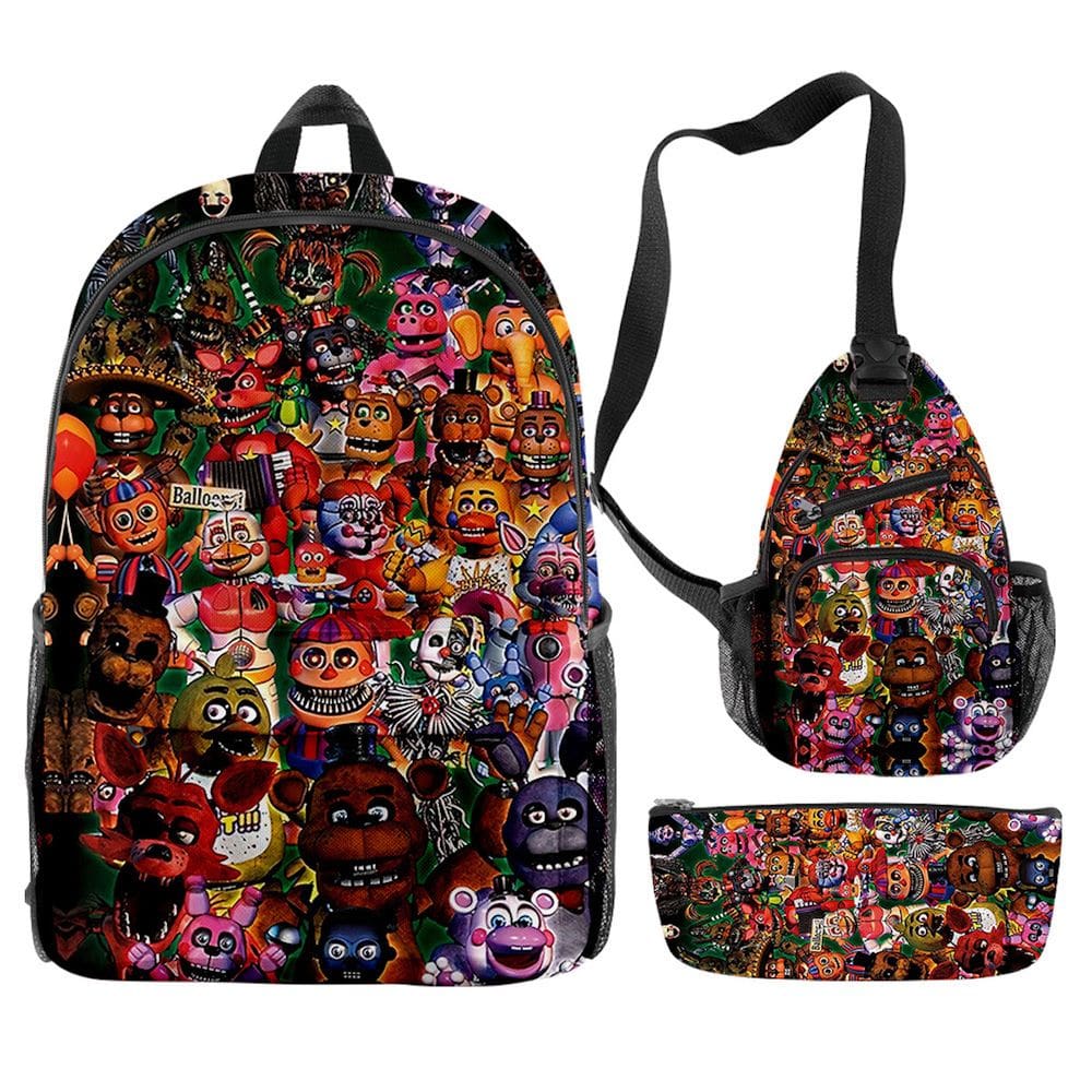 Conjunto de mochilas Five Nights At Freddys Anime para crianças, 3 unidades