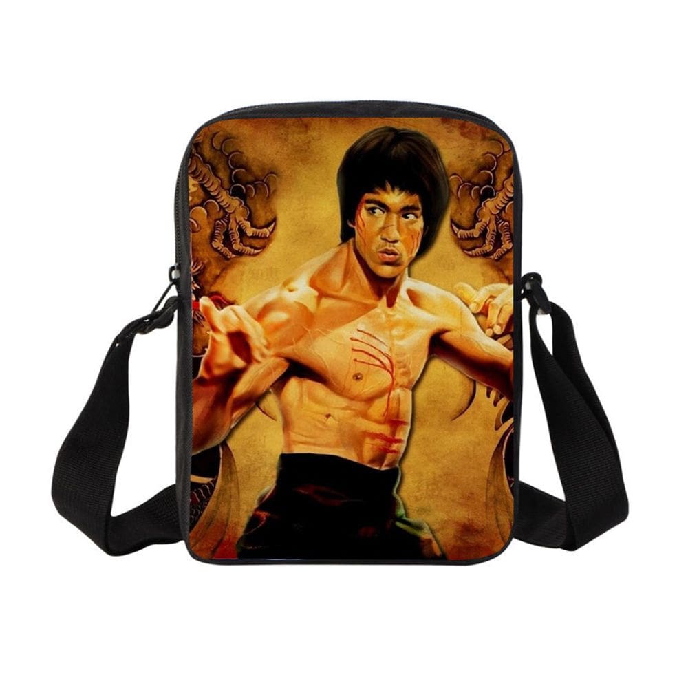 Bolsa Messenger Bruces Lees Anime Lona Poliéster 19x9x25cm