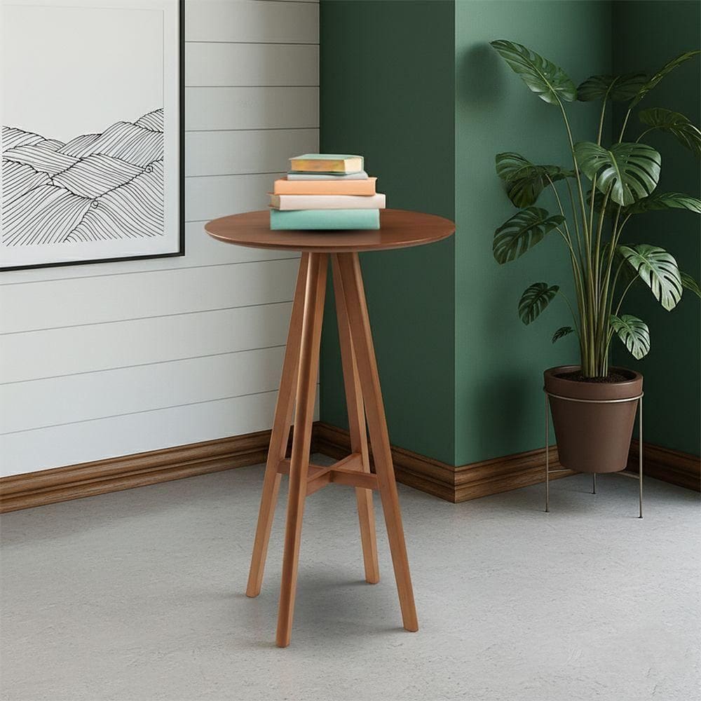 Mesa Bistrô Alta Redonda Sila Base Madeira Maciça Imbuia