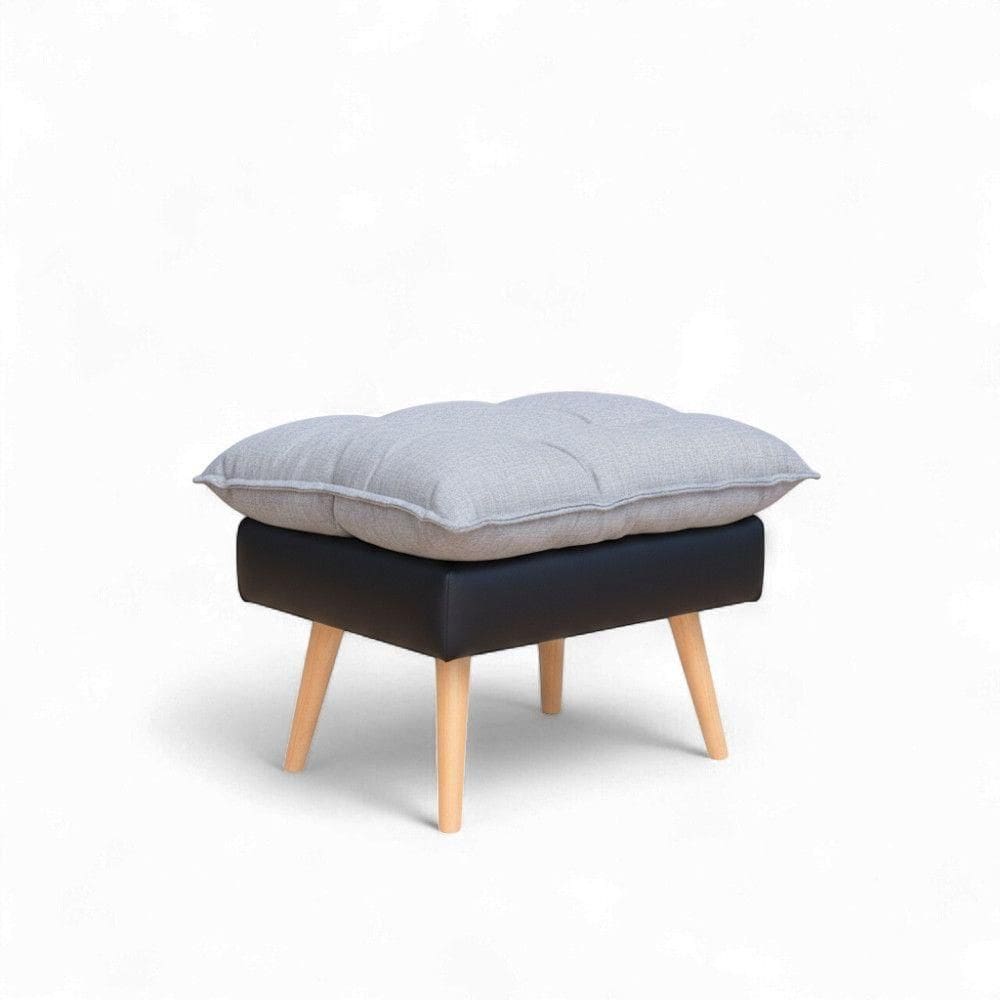 Puff Roma Corino Preto Com Linho Grafite Conlflex Preto Com Grafite