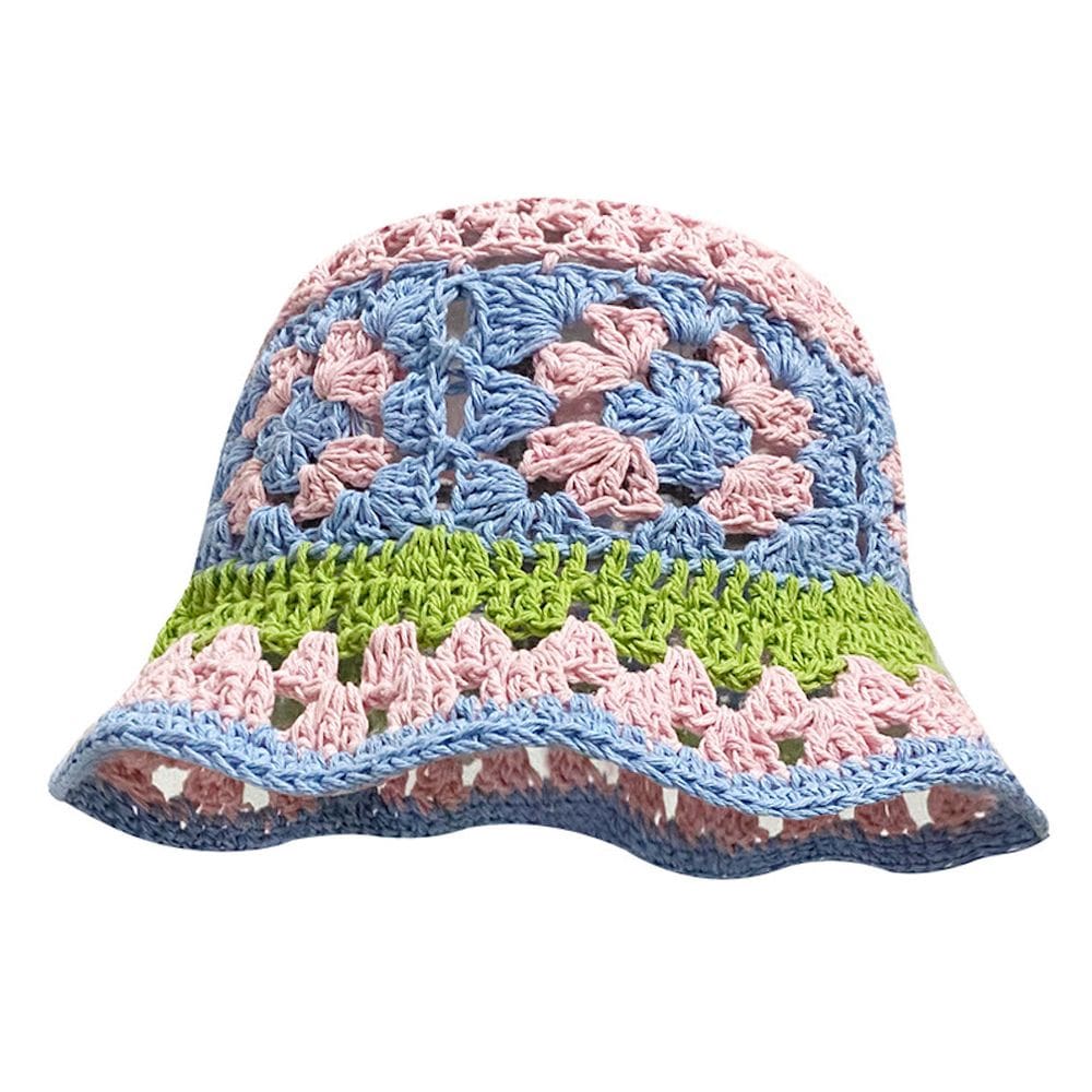 Chapéu de malha Hollow Flower Chapéu de bacia tricotado à mão Anime