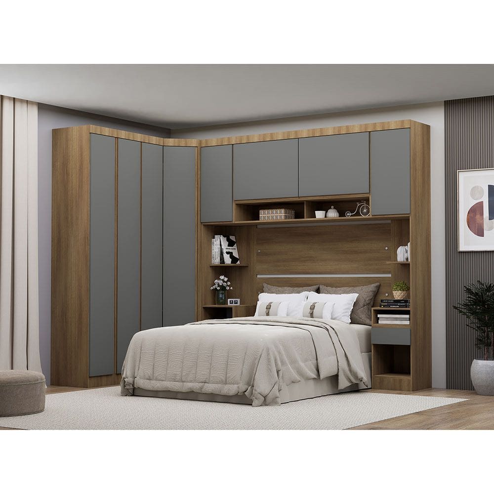 Quarto de Casal Com Guarda Roupas e Mesas de Cabeceira 426cm Veneza Luciane Moveis