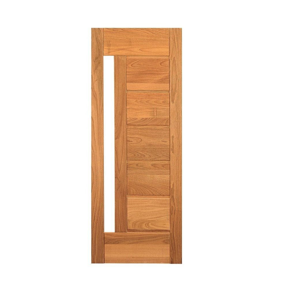 Porta de Madeira Maciça Tauari 210x90x3,3 Réguas Horizontais Vidro Lateral Jomadi Natural