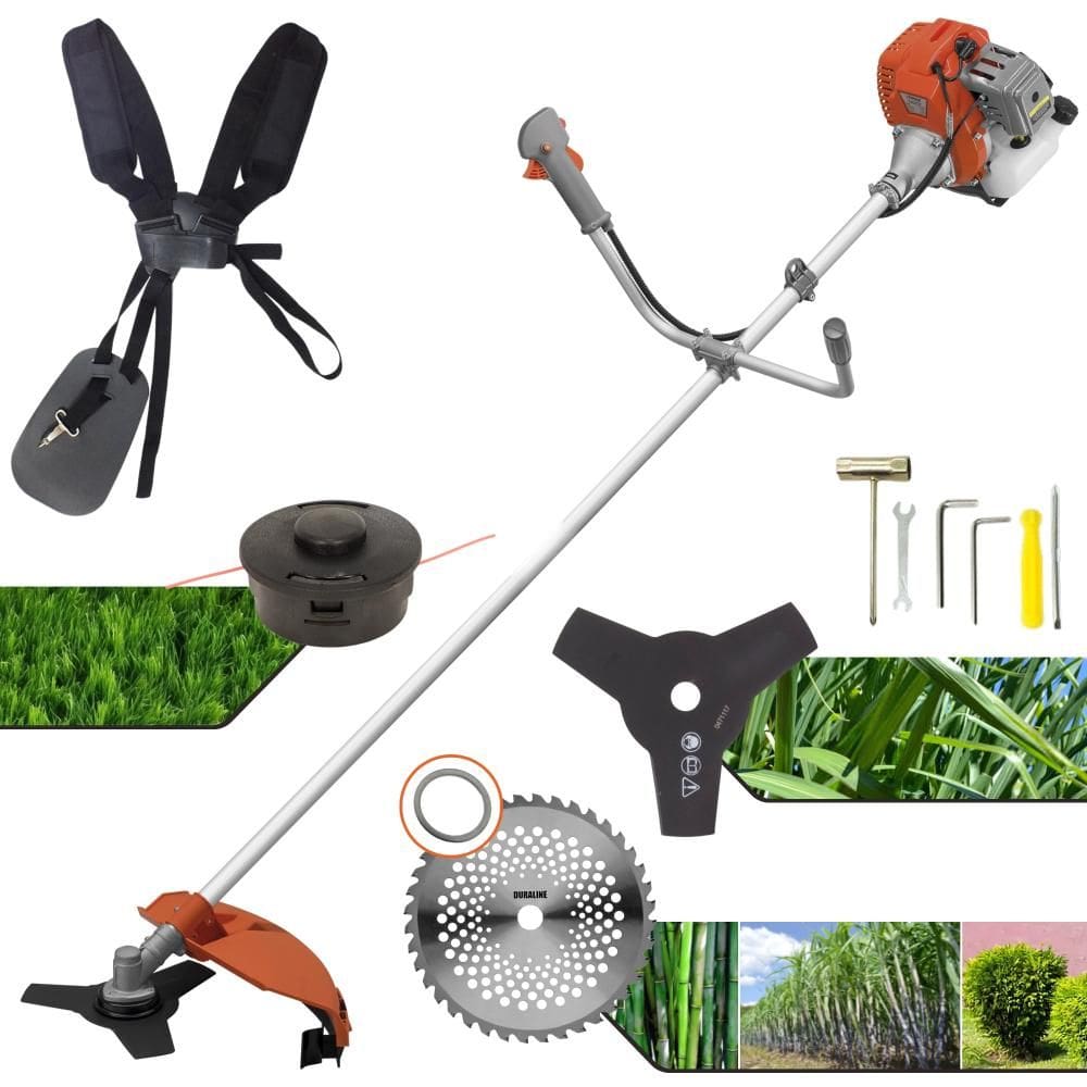 Roçadeira Profissional Tekna RL520AC-G2 2 Tempos 52cc 2HP de Potência Cortador de Grama Com Cabeçote de Nylon + Lâmina 3 Pontas + Lâmina 40 Dentes