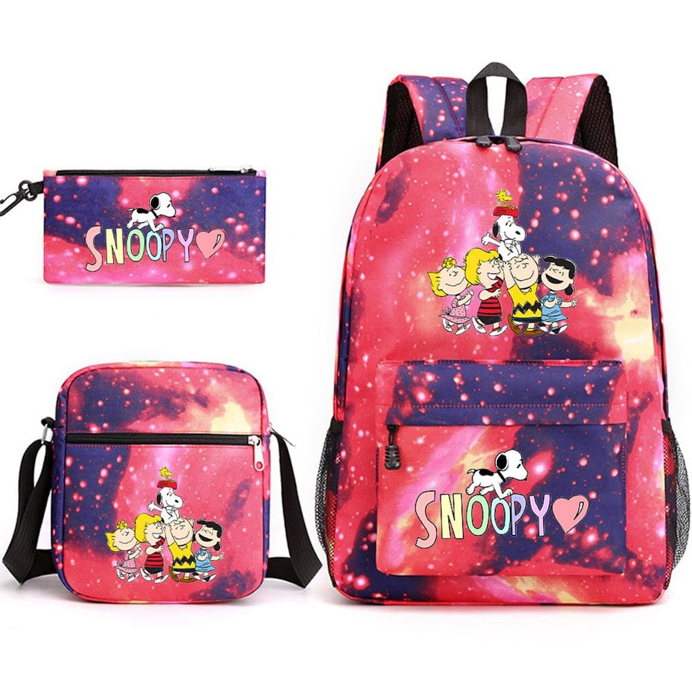 Conjunto de mochilas Snoopy Cartoon Kids School Nylon 3 unidades