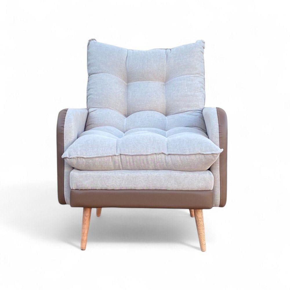 Poltrona Inglaterra Reclinável Corino Chocolate E Linho Bege Chocolate Com Bege