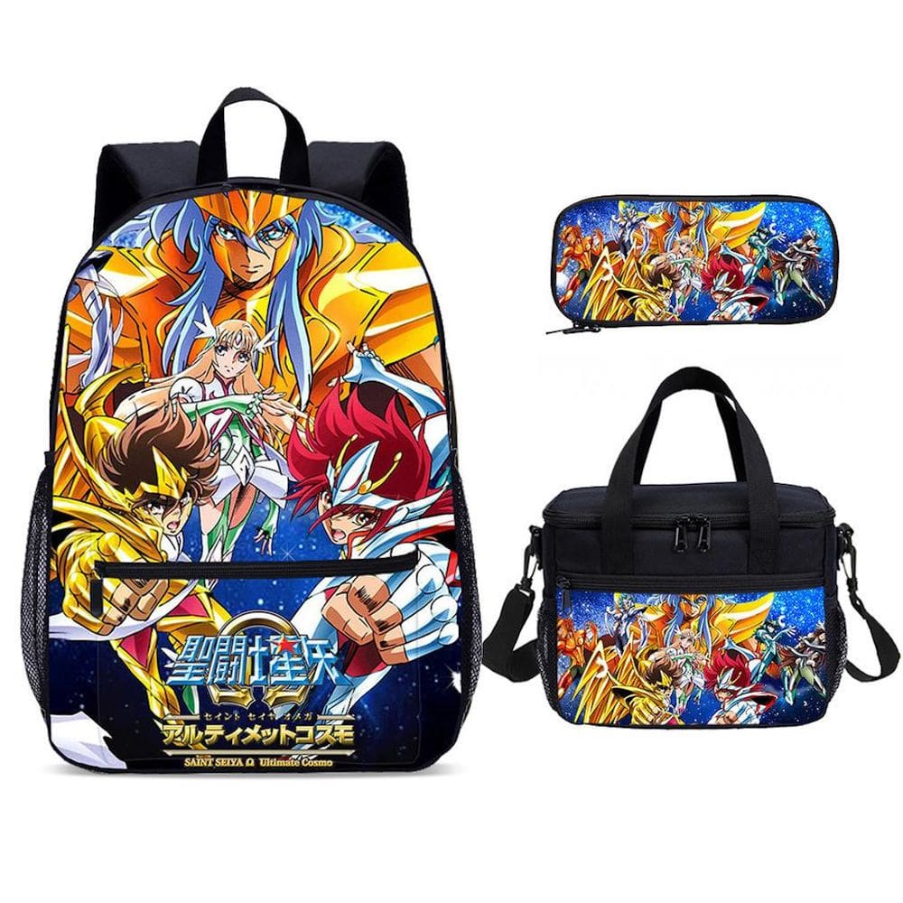 Conjunto de mochilas escolares de anime Saint Seiyas para crianças, 3 peças