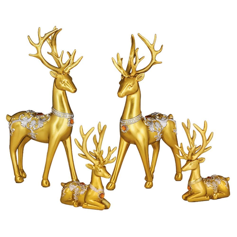 Conjunto de estátuas de escultura de resina Auspicious Elk x4