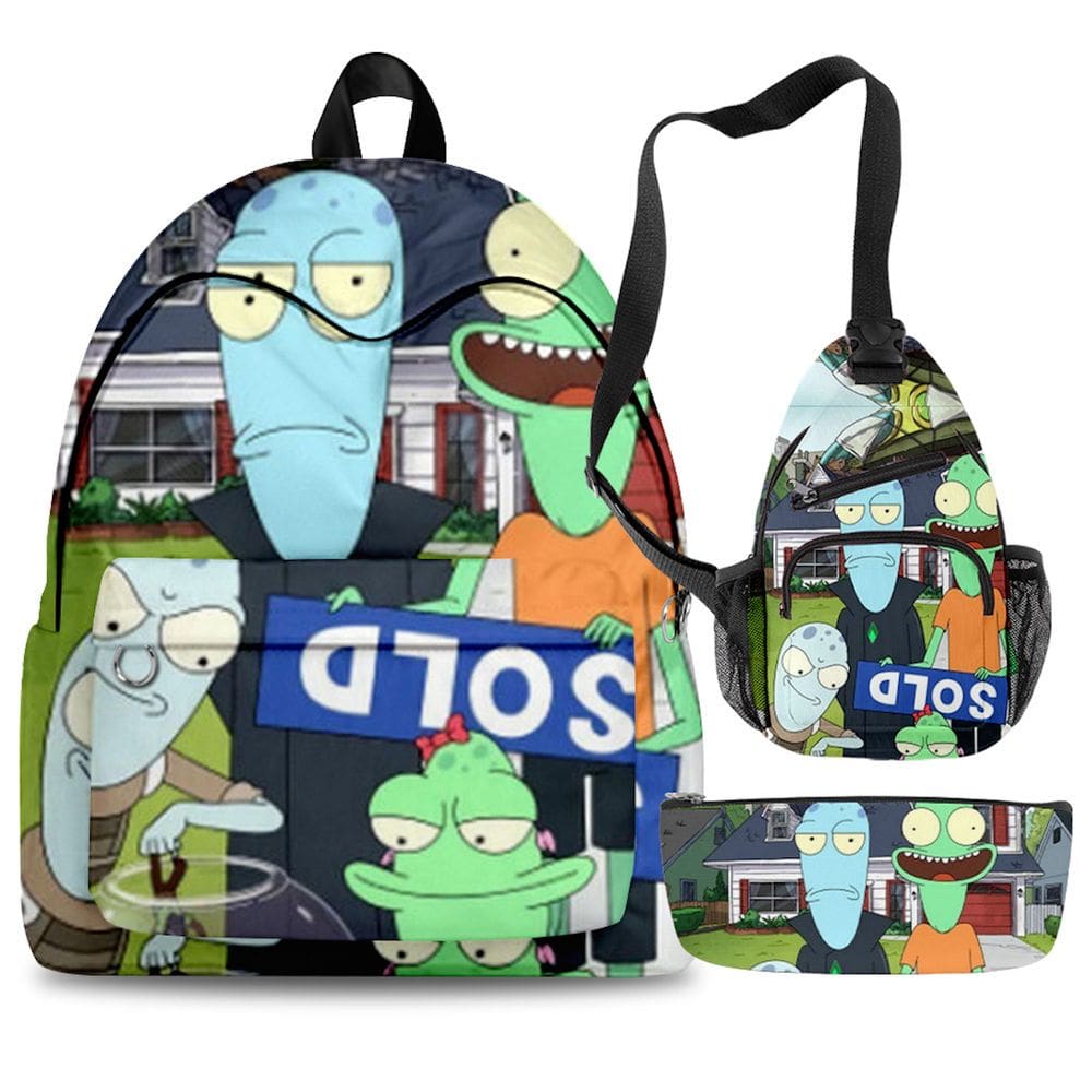 Conjunto de 3 peças, mochila escolar infantil Solars Opposites Korvos Cartoon